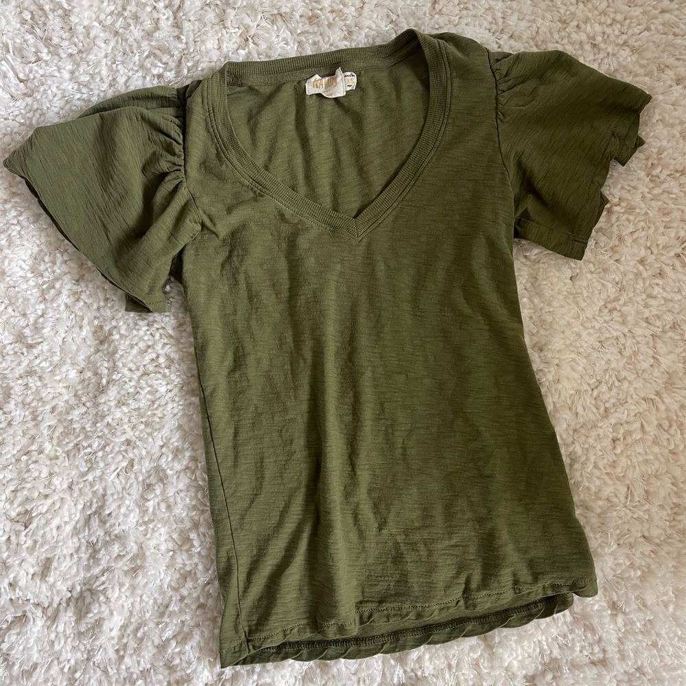 NATION LTD GREEN RUFFLE TOP